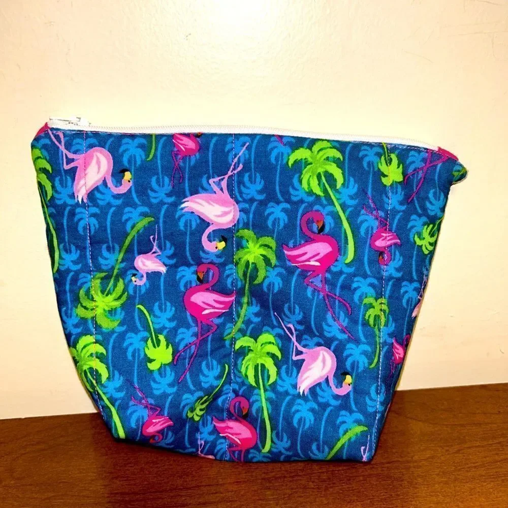 Quilted tropical makeup bag or travel bag